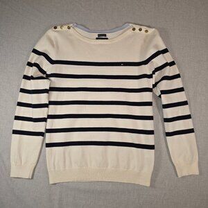 Tommy Hilfiger Striped Sweater - White + Navy